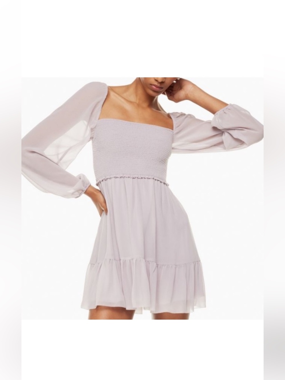 Wilfred Lilac Smocked Square-Neck Mini Dress